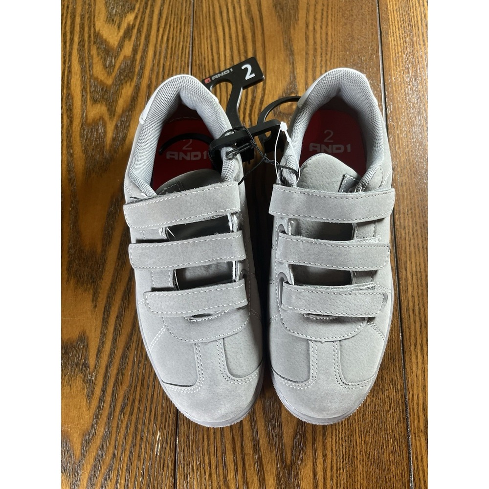 NEW AND1 Gray Faux Suade Low Top Strap Sneakers Boys 2Y NWT